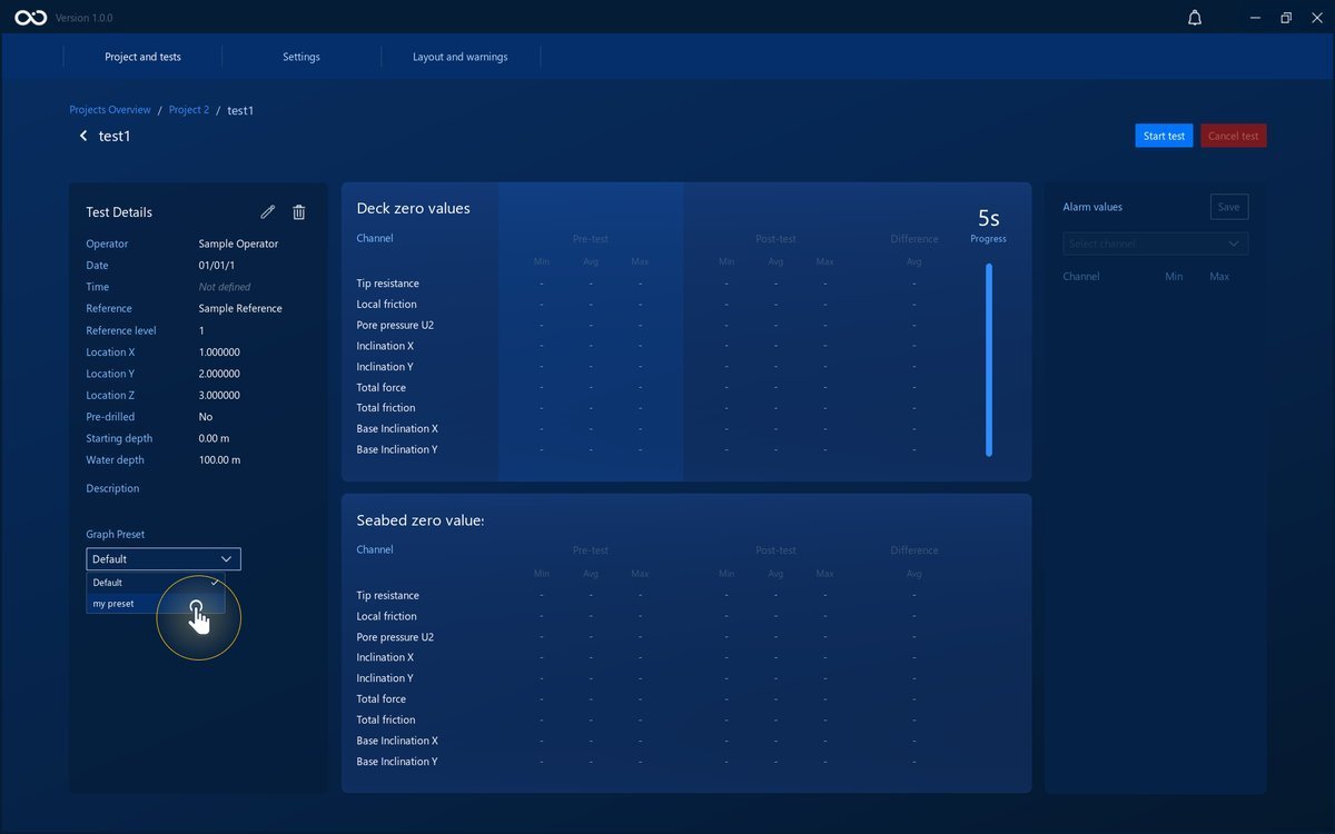 Select a preset for a specific test