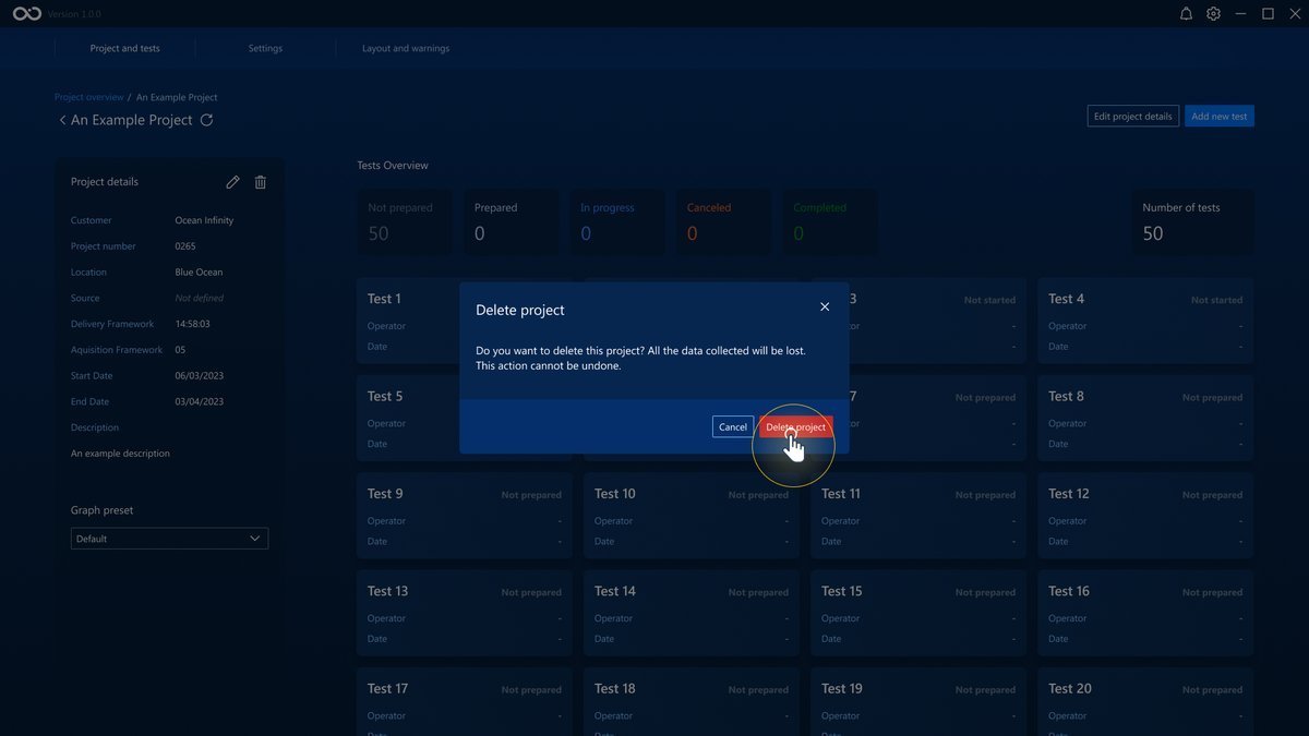 The confirmation modal to delete a project