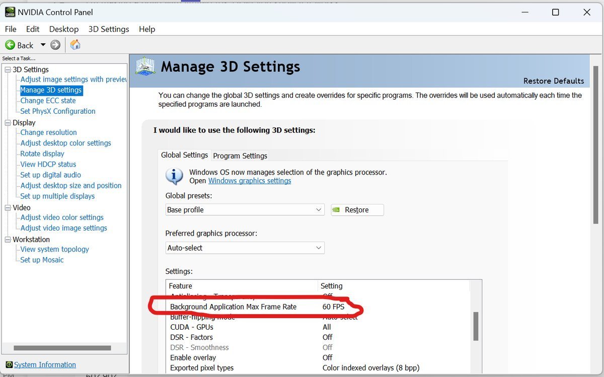 Setting "Background Application Max Frame Rate" in nvidia control panel
